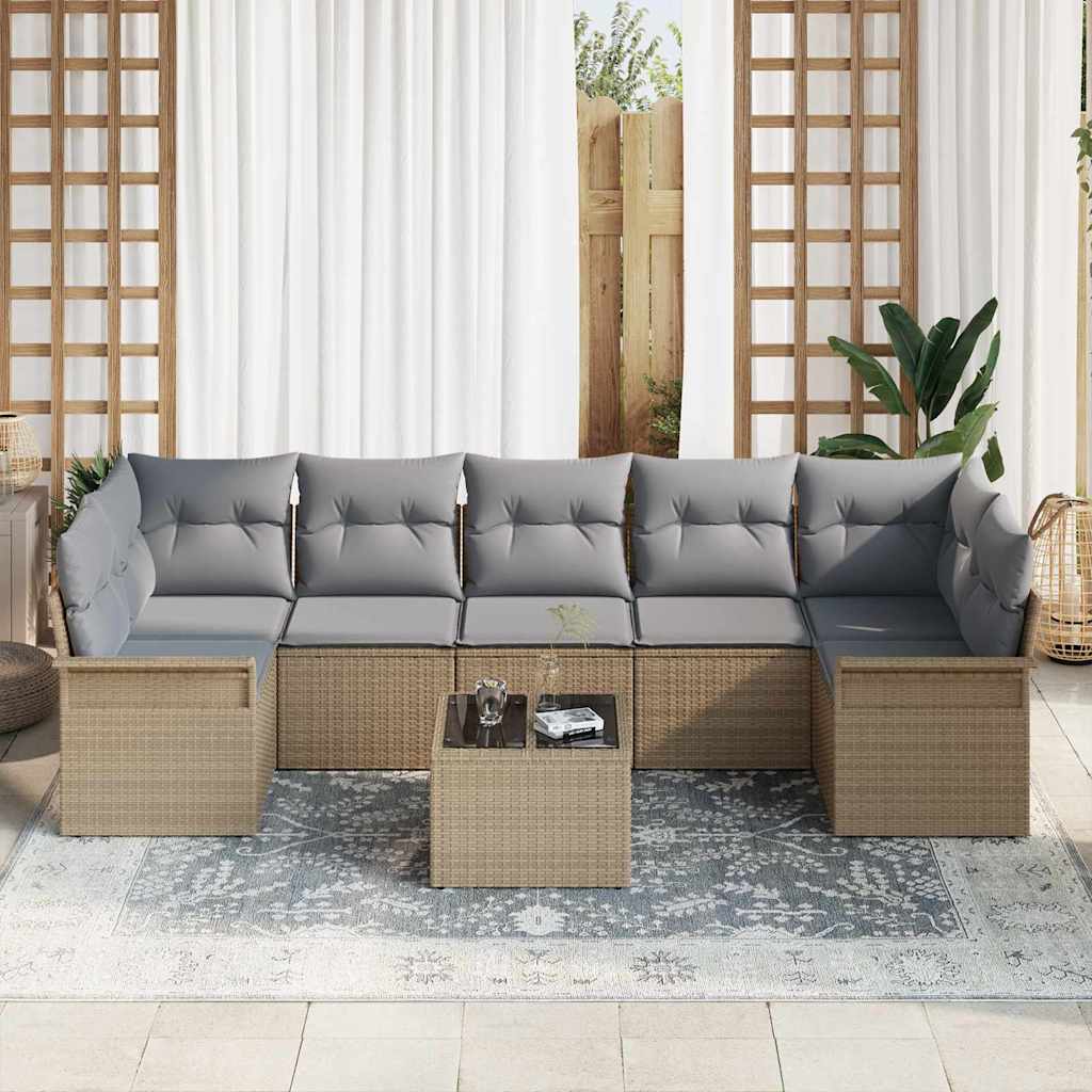 Havesofa Sæt med pude 8 pcs Beige polyrattan