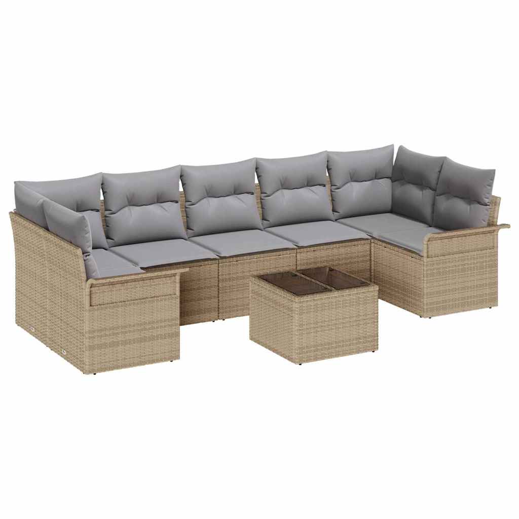 Havesofa Sæt med pude 8 pcs Beige polyrattan