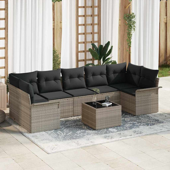 Havesofa Sæt med pude 8 pcs Lysegrå polyrattan