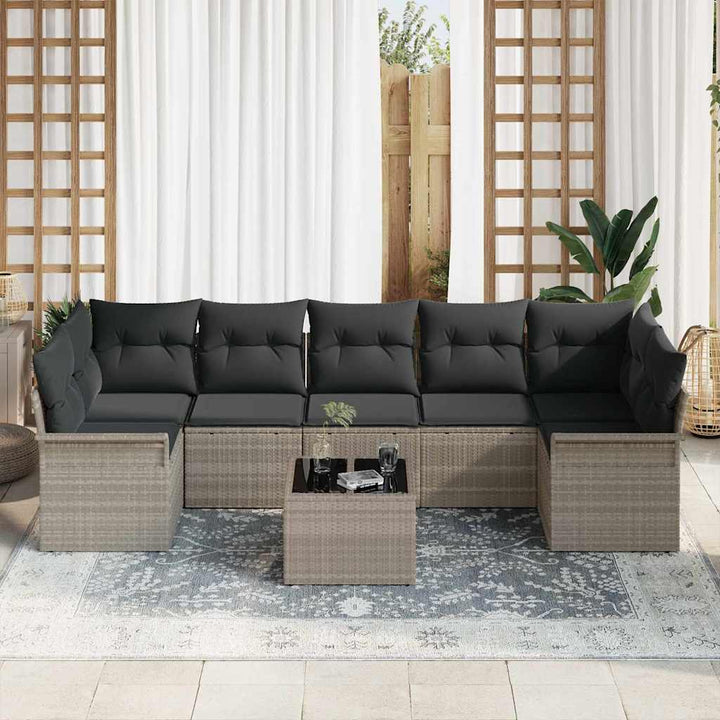 Havesofa Sæt med pude 8 pcs Lysegrå polyrattan