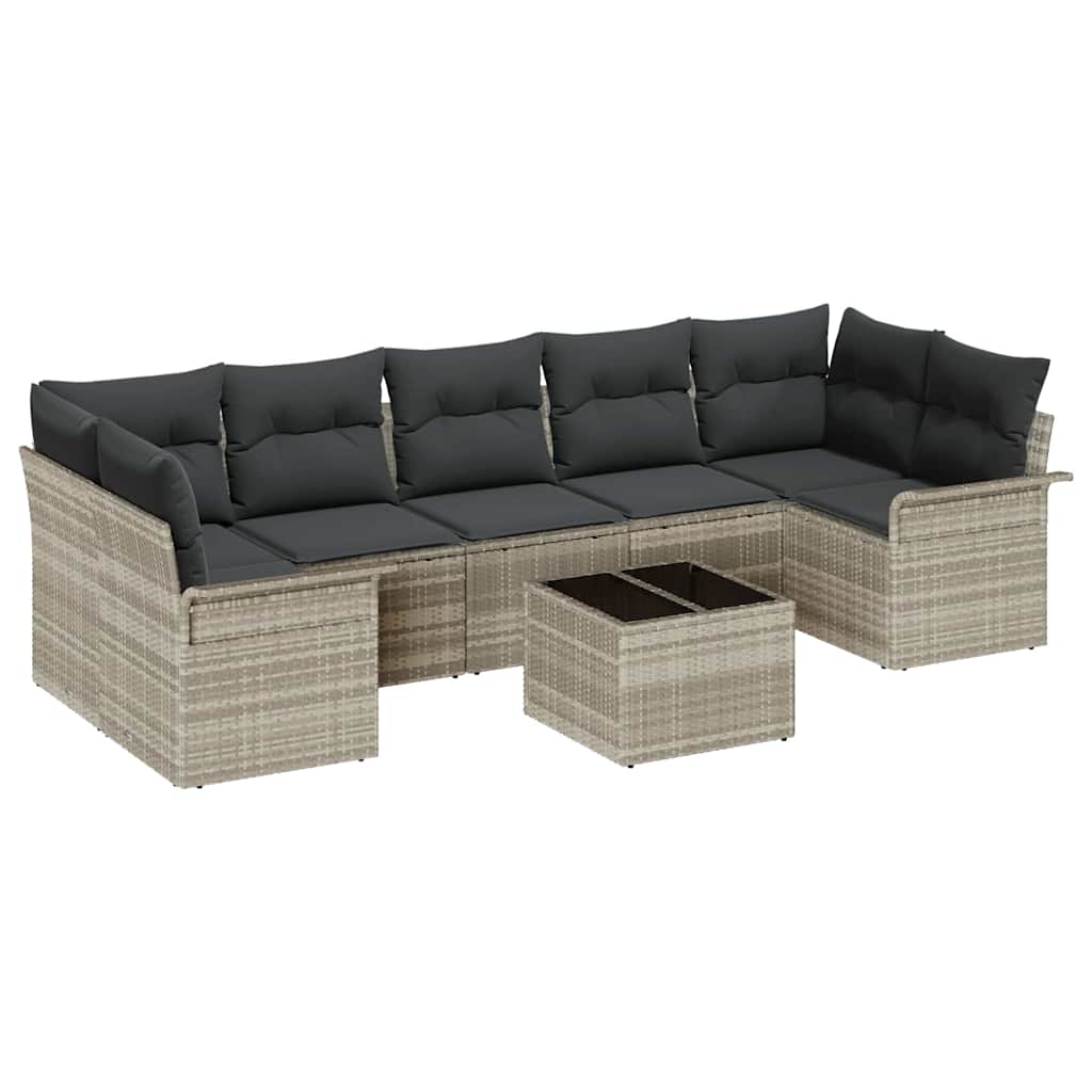 Havesofa Sæt med pude 8 pcs Lysegrå polyrattan
