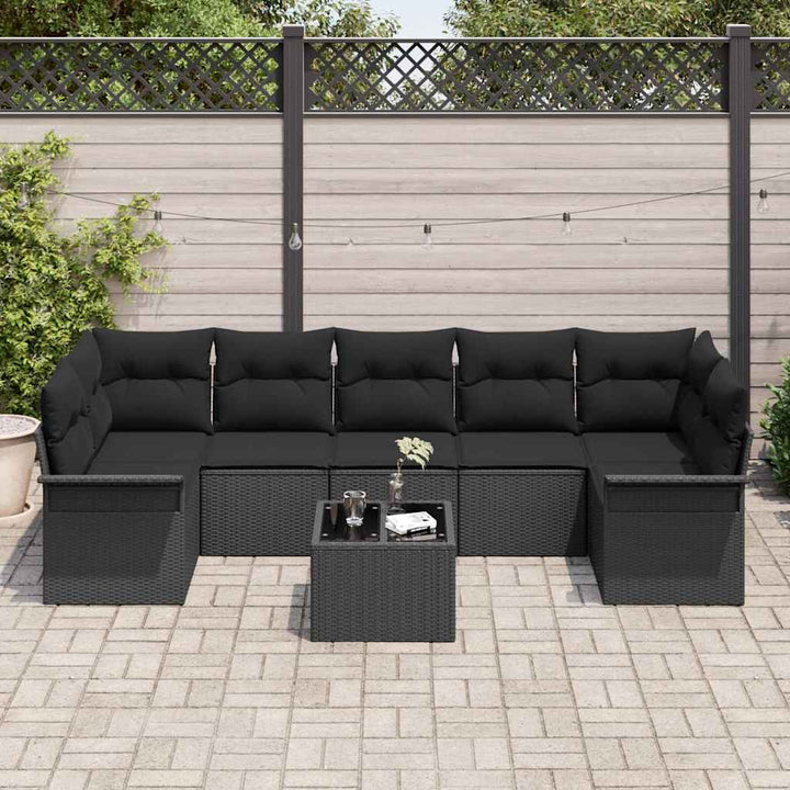 Havesofa Sæt med pude 8 pcs Sort polyrattan