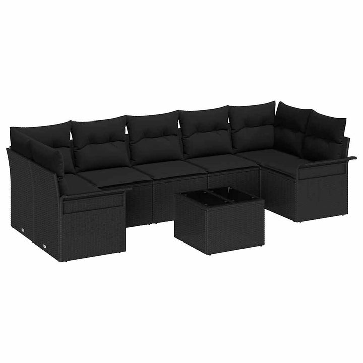 Havesofa Sæt med pude 8 pcs Sort polyrattan