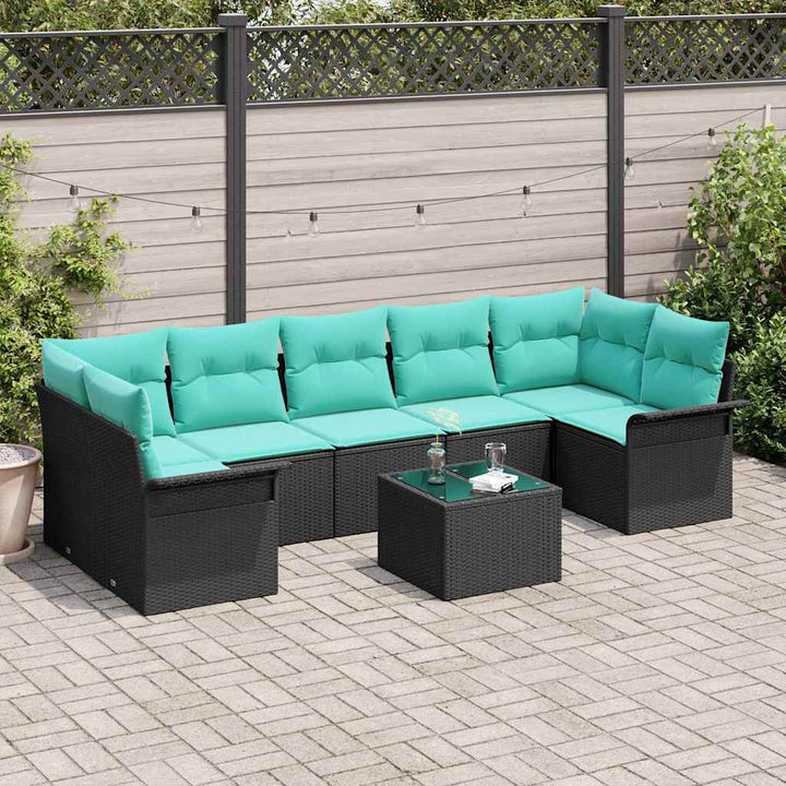 Havesofa Sæt 8 pcs Sort Poly rattan