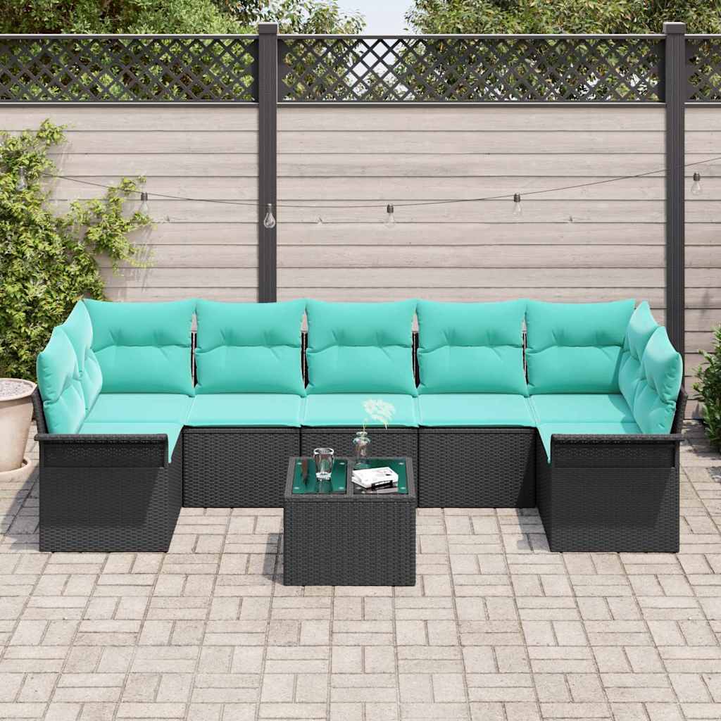 Havesofa Sæt 8 pcs Sort Poly rattan