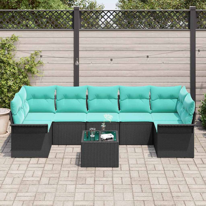 Havesofa Sæt 8 pcs Sort Poly rattan
