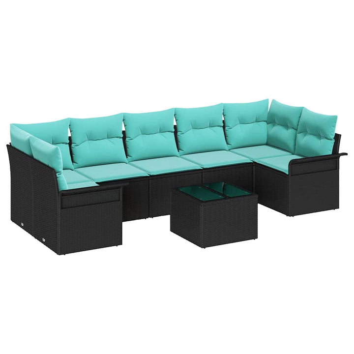 Havesofa Sæt 8 pcs Sort Poly rattan