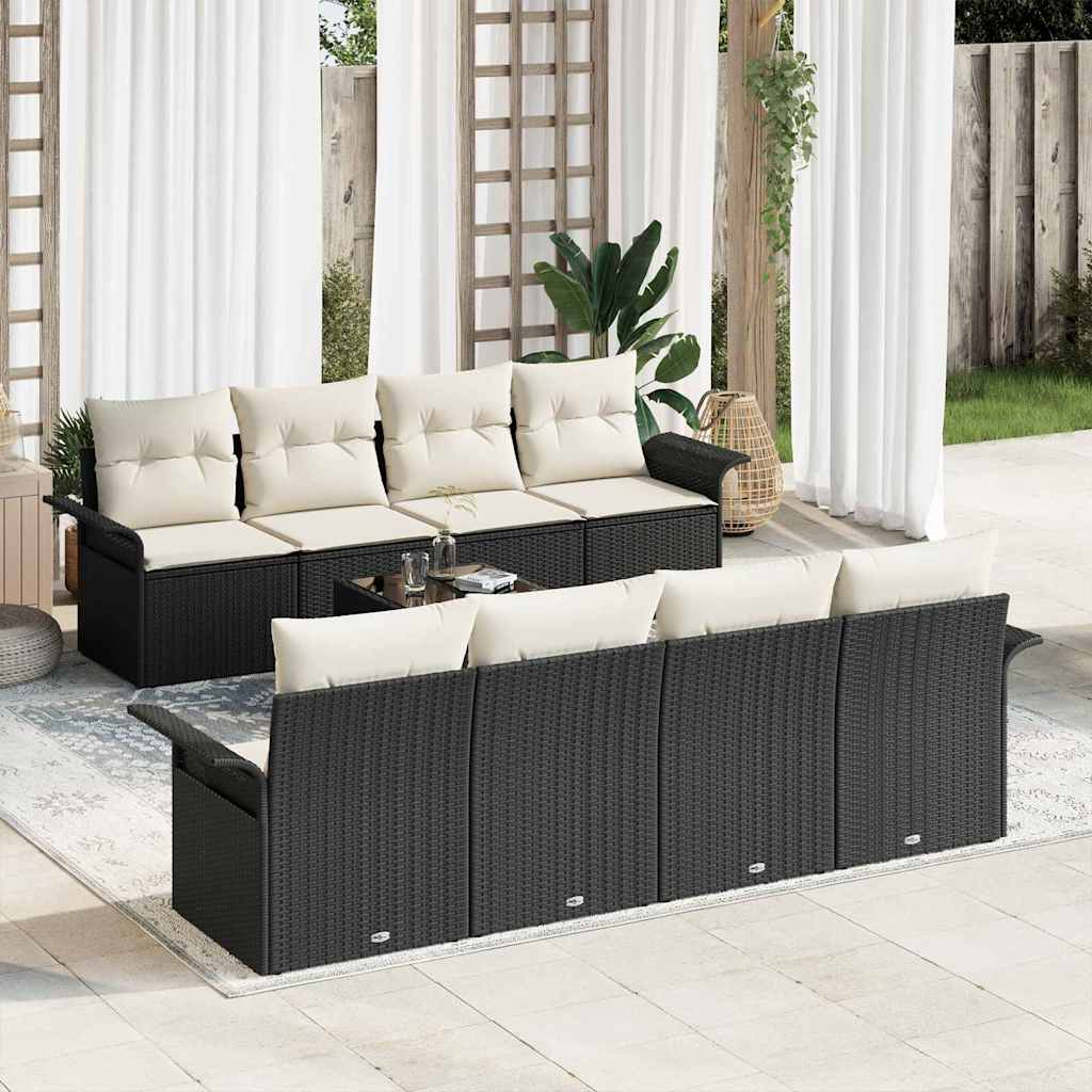 Havesofa Sæt 9 pcs Sort Poly rattan