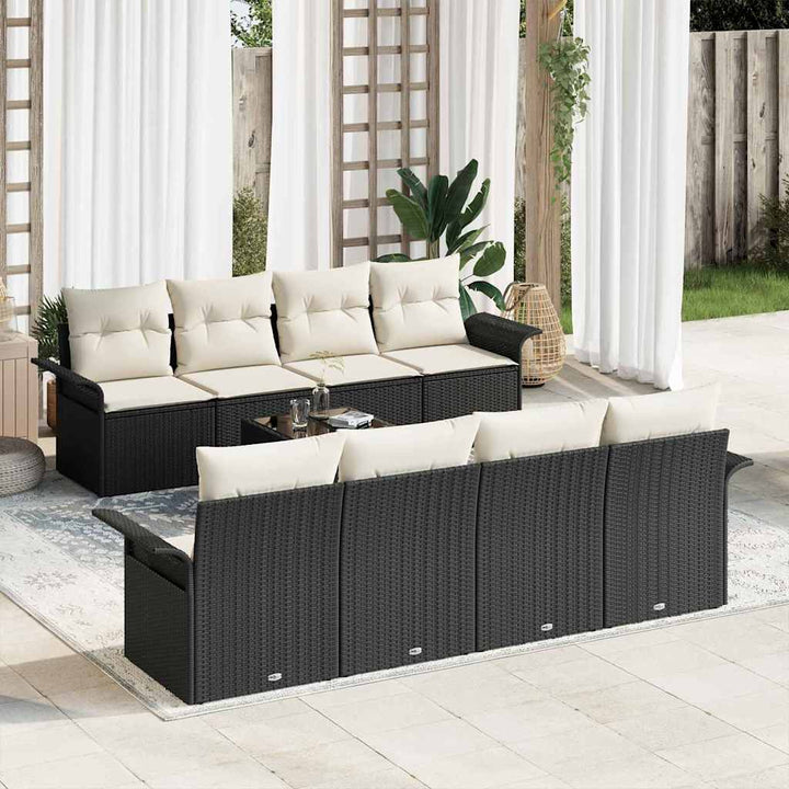 Havesofa Sæt 9 pcs Sort Poly rattan