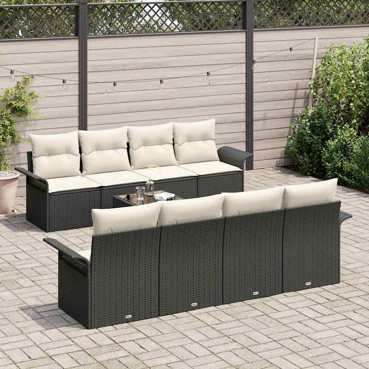 Havesofa Sæt 9 pcs Sort Poly rattan