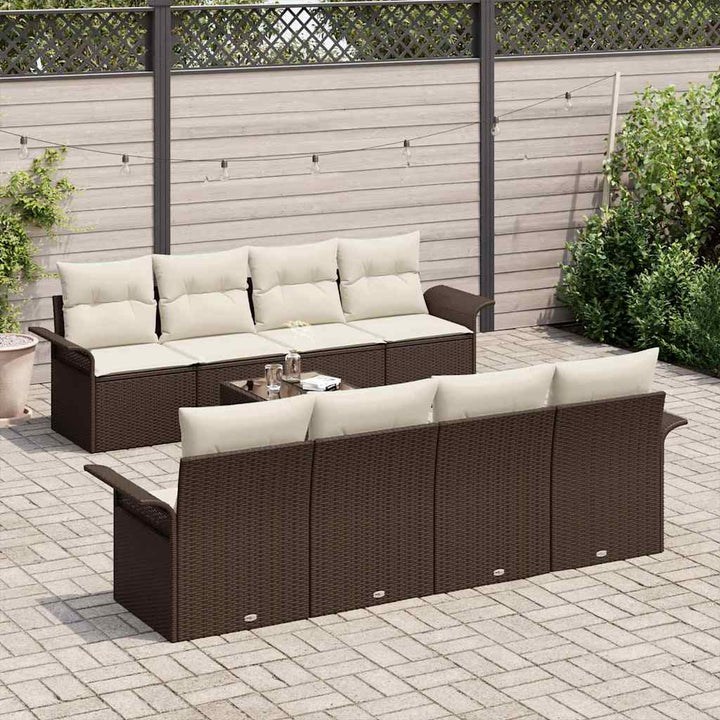 Havesofa Sæt med pude 9 pcs Brun polyrattan