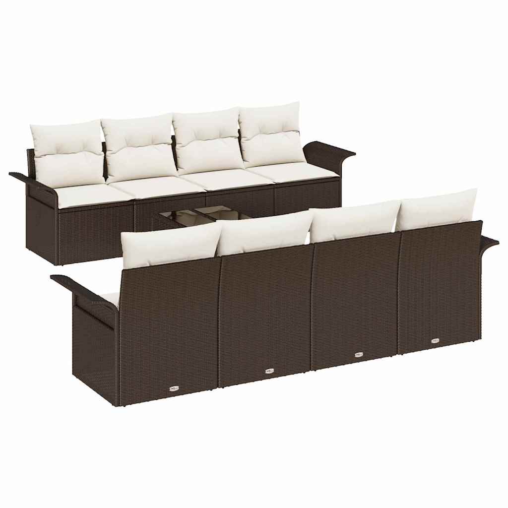 Havesofa Sæt med pude 9 pcs Brun polyrattan