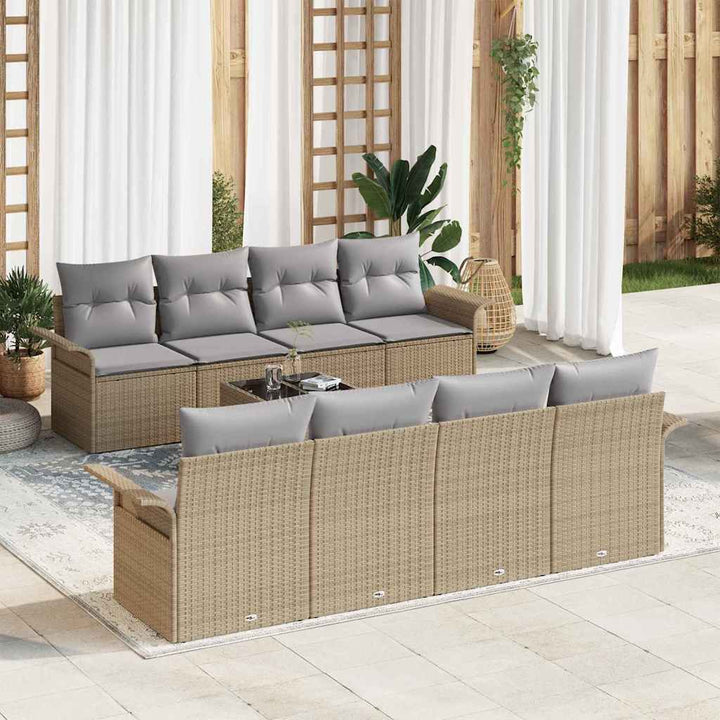 Havesofa Sæt 9 pcs Beige Poly rattan