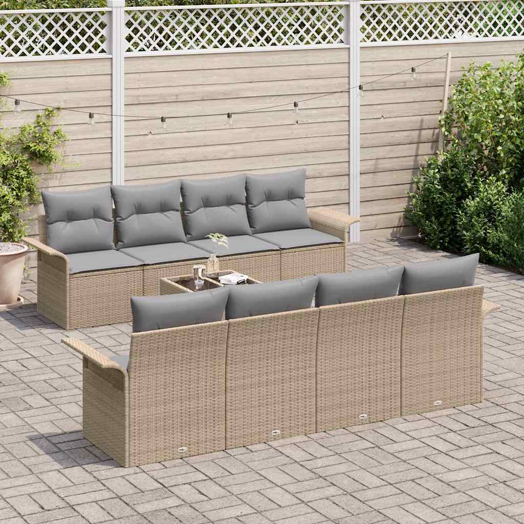 Havesofa Sæt 9 pcs Beige Poly rattan