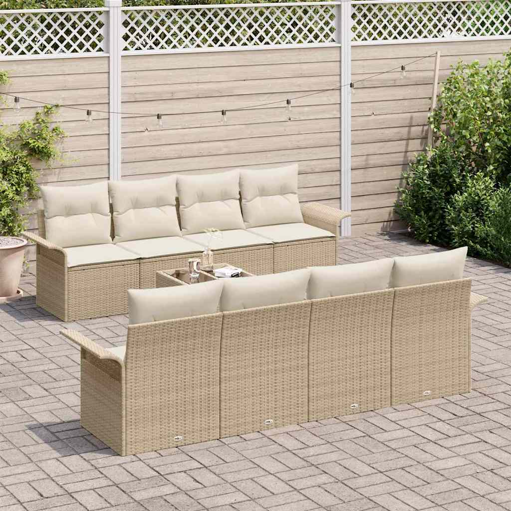 Havesofa Sæt 9 pcs Beige Poly rattan