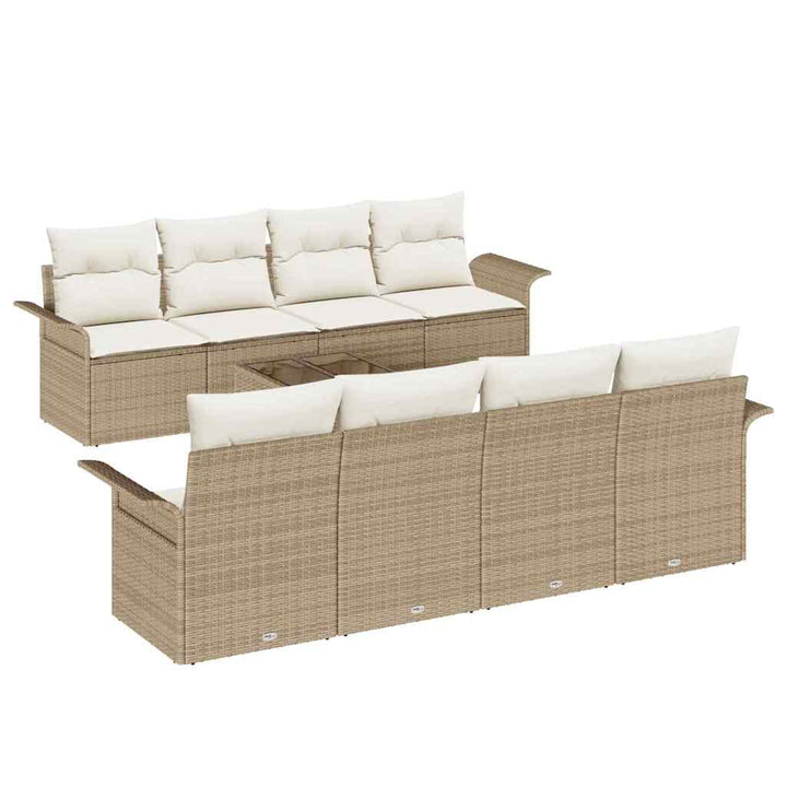 Havesofa Sæt 9 pcs Beige Poly rattan