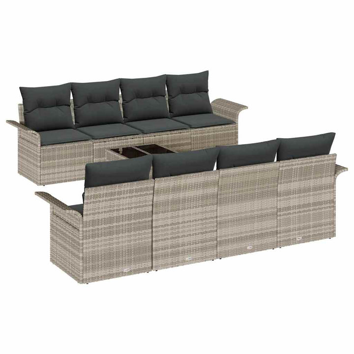 Havesofa Sæt 9 pcs Lysegrå Poly rattan