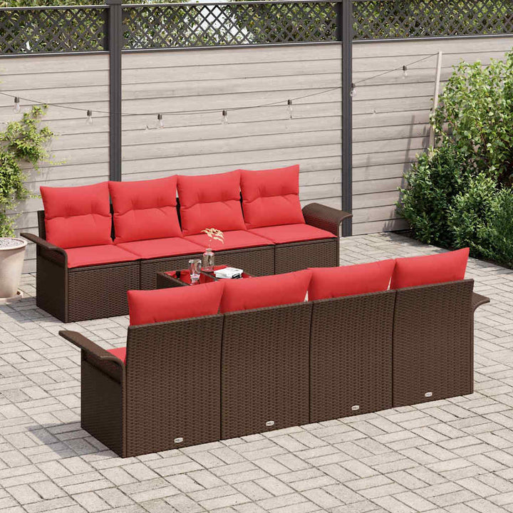 Havesofa Sæt med pude 9 pcs Brun polyrattan