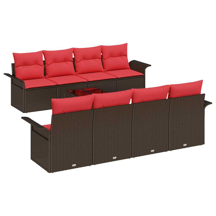 Havesofa Sæt med pude 9 pcs Brun polyrattan