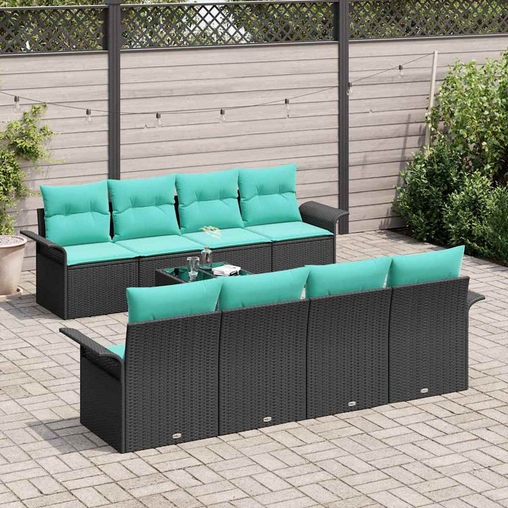 Havesofa Sæt med pude 9 pcs Sort polyrattan