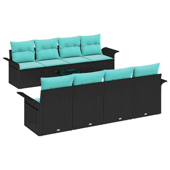 Havesofa Sæt med pude 9 pcs Sort polyrattan