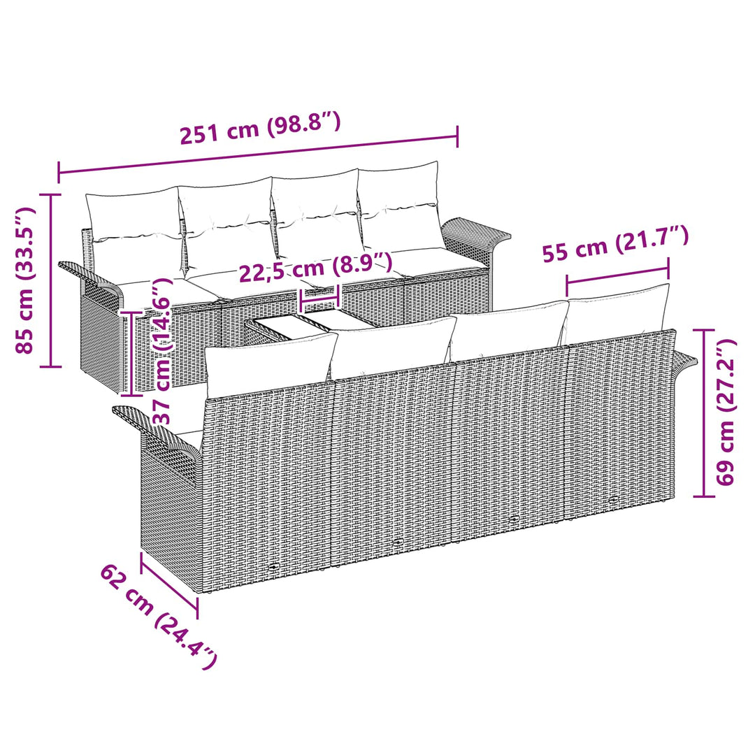 Havesofa Sæt med pude 9 pcs Sort polyrattan