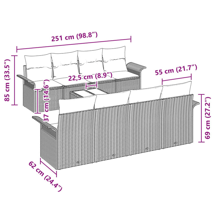 Havesofa Sæt med pude 9 pcs Sort polyrattan