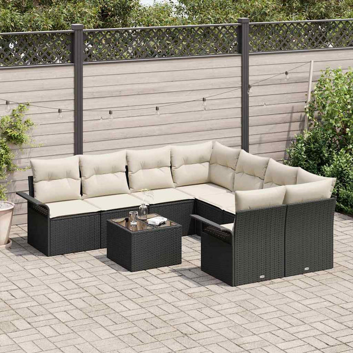 Havesofa Sæt 9 pcs Sort Poly rattan