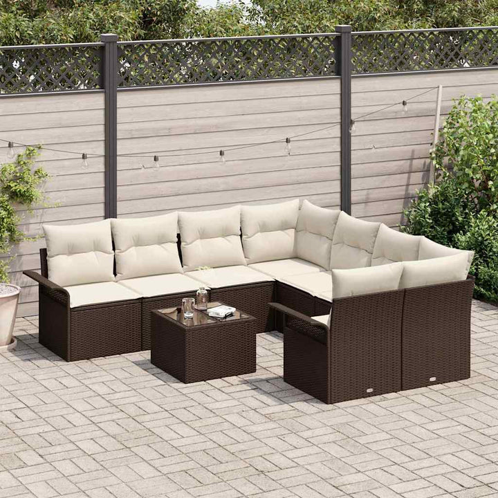 Havesofa Sæt 9 pcs Brun Poly rattan