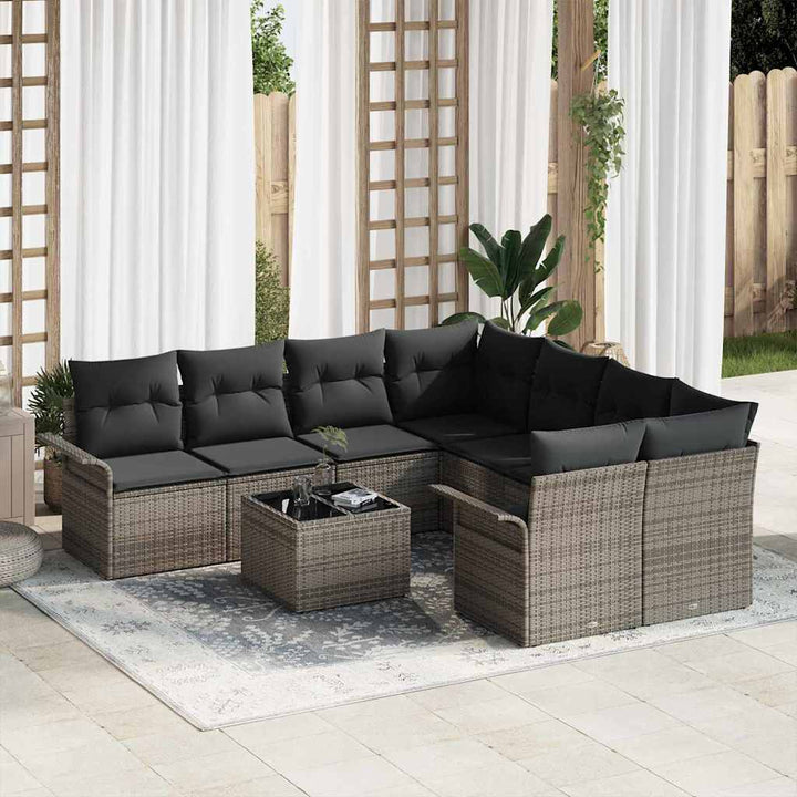Havesofa Sæt med pude 9 pcs Grå polyrattan