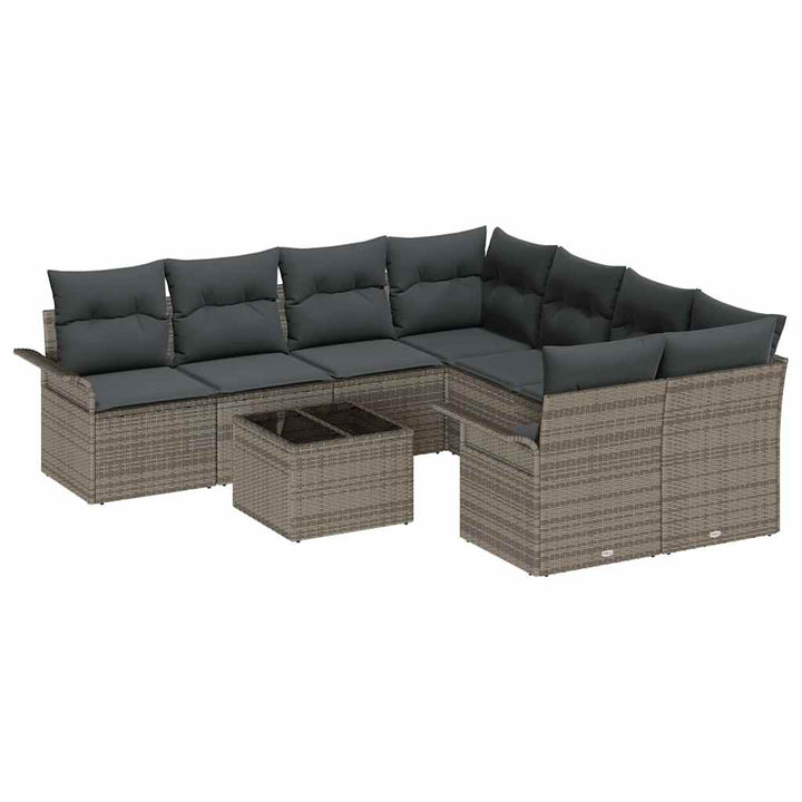 Havesofa Sæt med pude 9 pcs Grå polyrattan