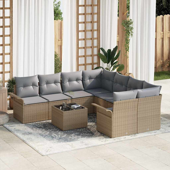 Havesofa Sæt 9 pcs Beige Poly rattan