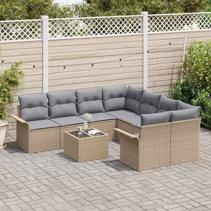 Havesofa Sæt 9 pcs Beige Poly rattan