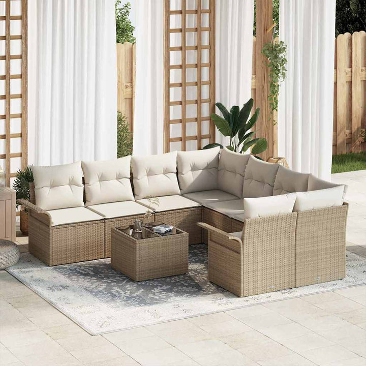 Havesofa Sæt 9 pcs Beige Poly rattan