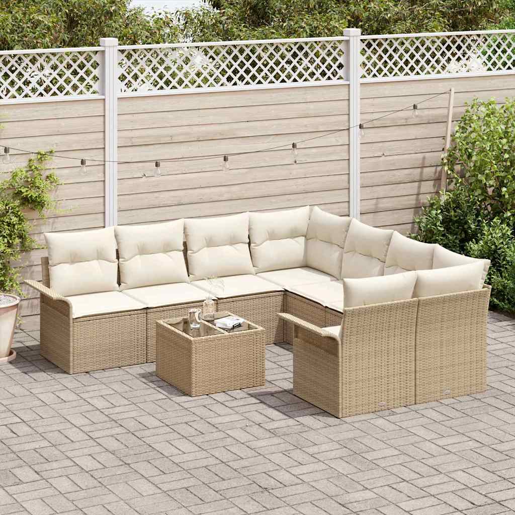 Havesofa Sæt 9 pcs Beige Poly rattan