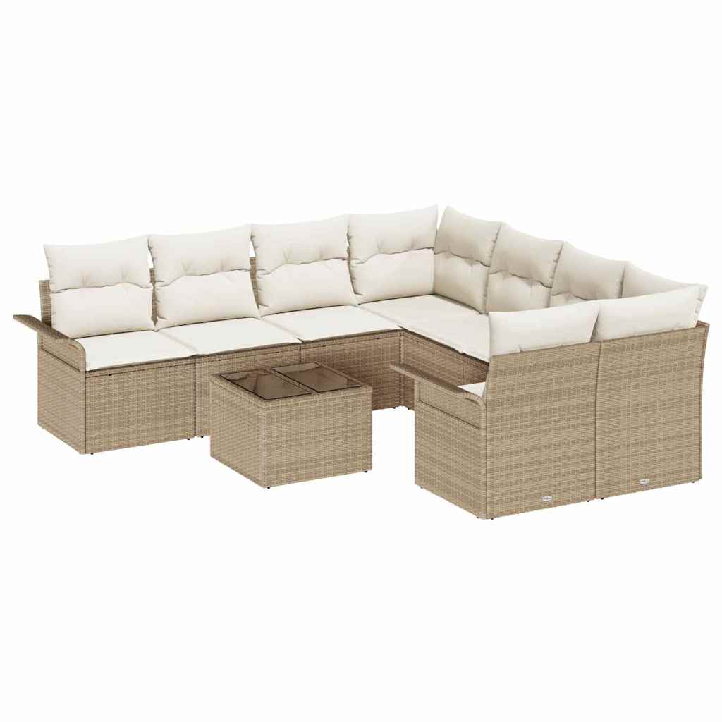 Havesofa Sæt 9 pcs Beige Poly rattan
