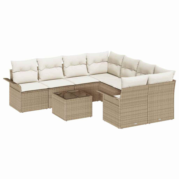 Havesofa Sæt 9 pcs Beige Poly rattan