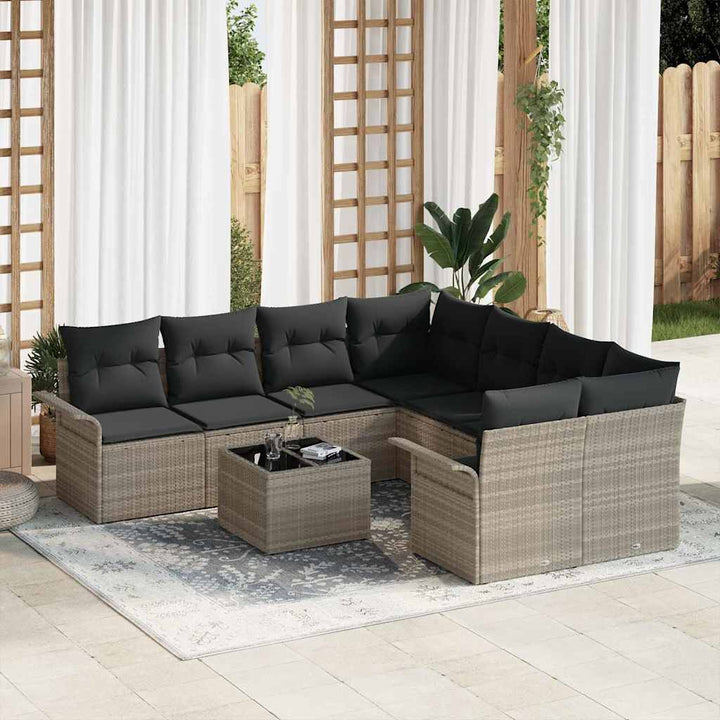 Havesofa Sæt 9 pcs Lysegrå Poly rattan