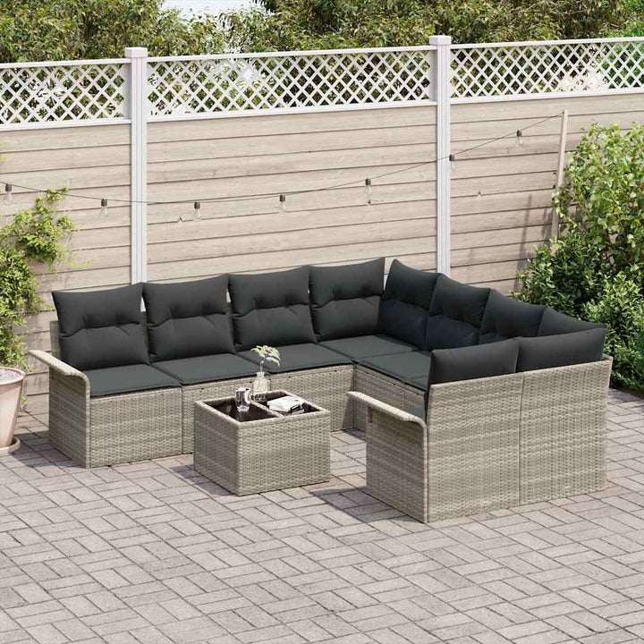Havesofa Sæt 9 pcs Lysegrå Poly rattan