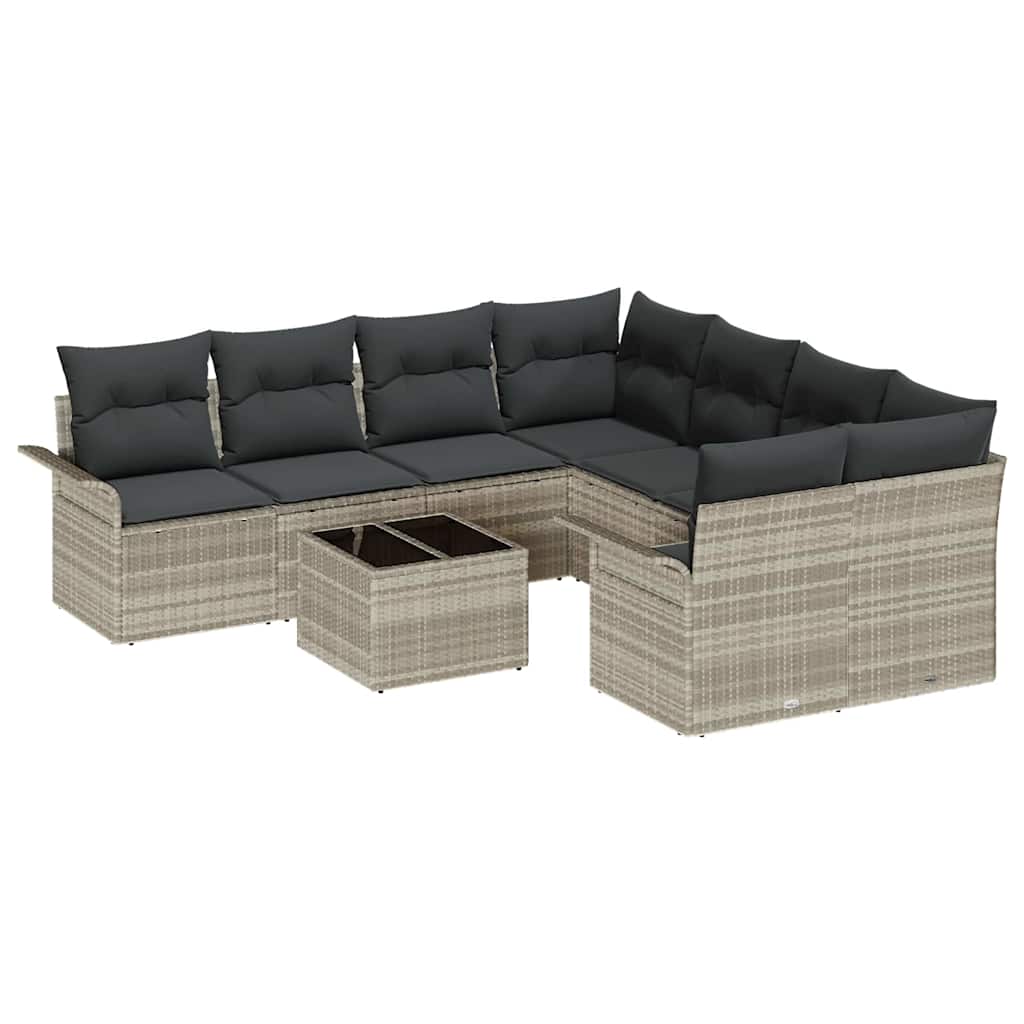 Havesofa Sæt 9 pcs Lysegrå Poly rattan