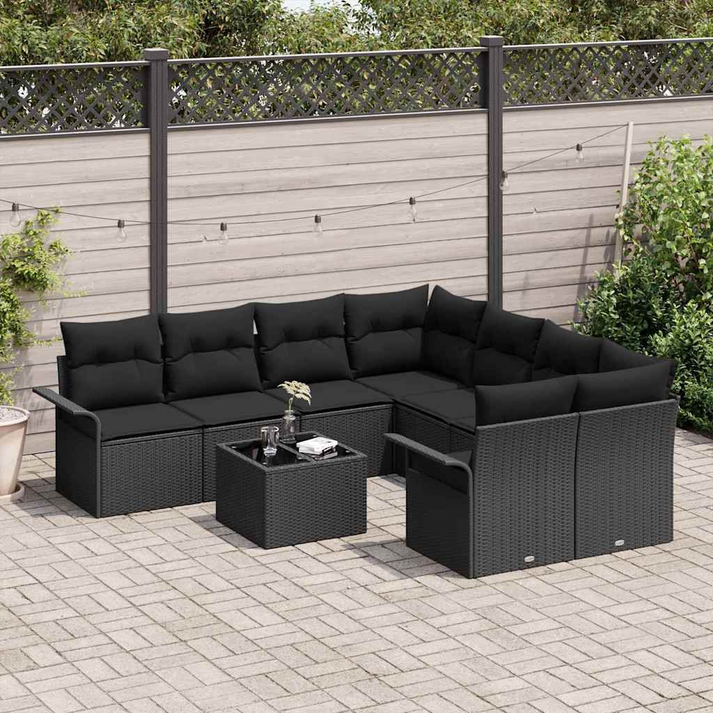 Havesofa Sæt 9 pcs Sort Poly rattan