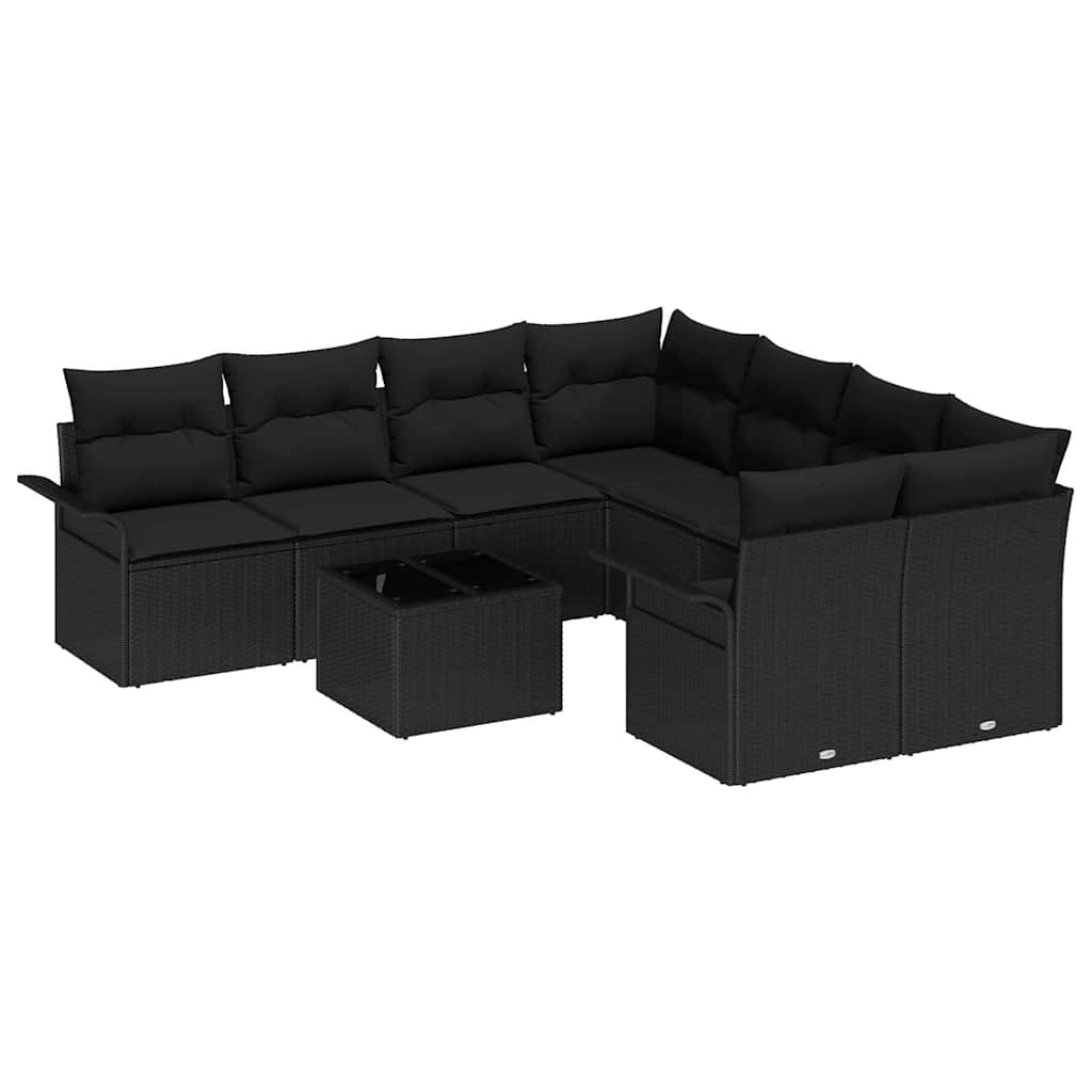 Havesofa Sæt 9 pcs Sort Poly rattan
