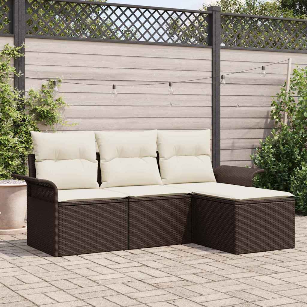 Sofa Sæt med pude 4 pcs Brun og Creme polyrattan