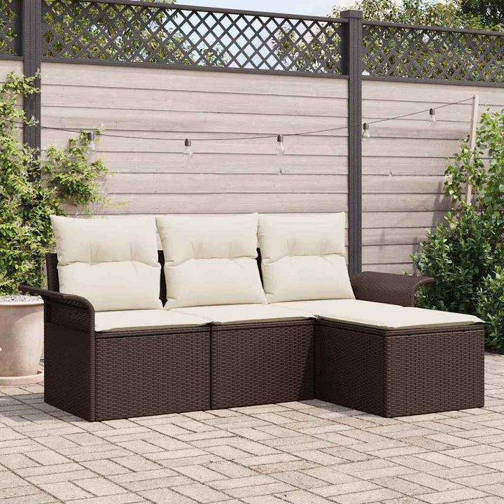 Sofa Sæt med pude 4 pcs Brun og Creme polyrattan