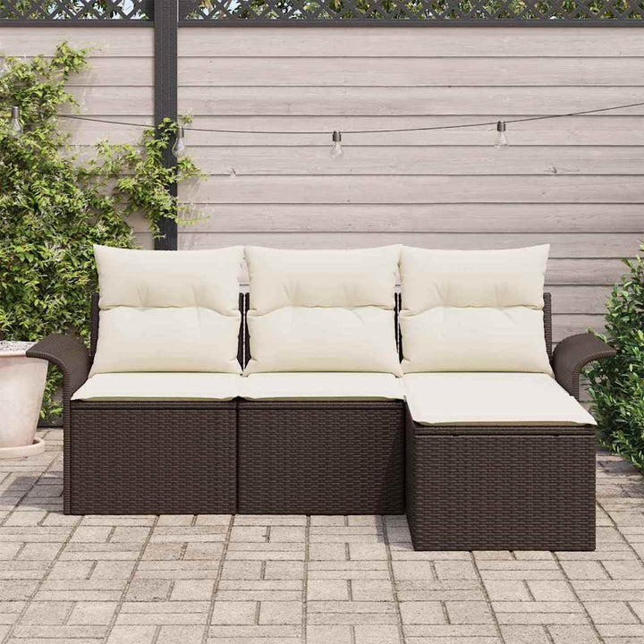 Sofa Sæt med pude 4 pcs Brun og Creme polyrattan