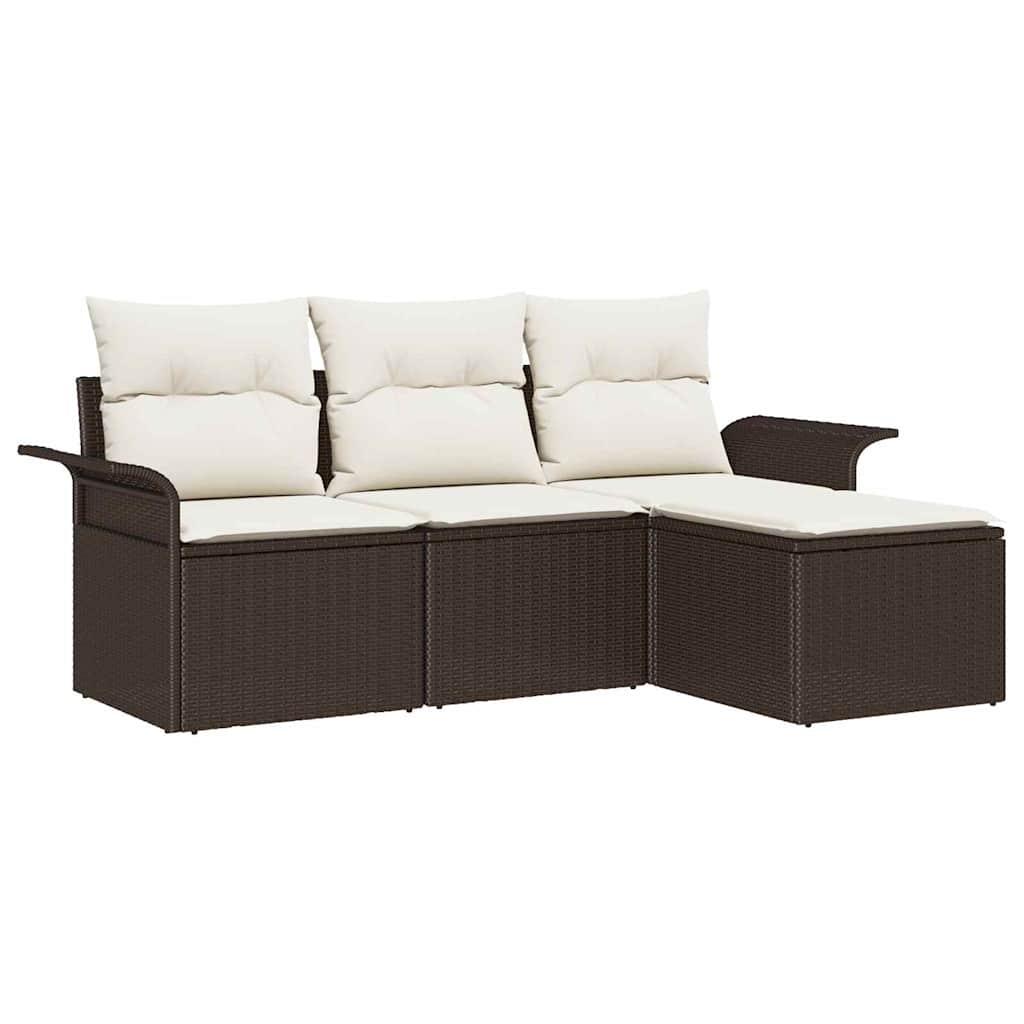 Sofa Sæt med pude 4 pcs Brun og Creme polyrattan