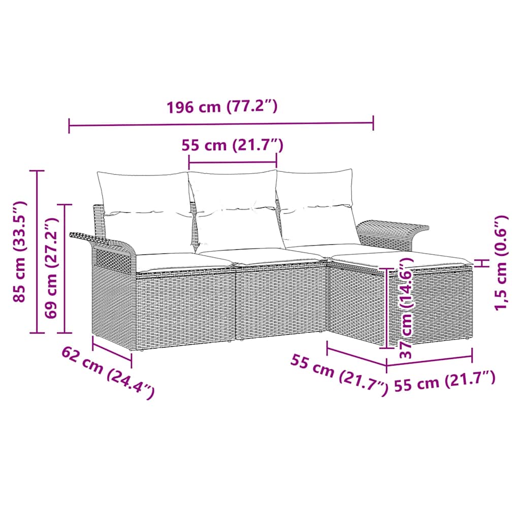 Sofa Sæt med pude 4 pcs Brun og Creme polyrattan