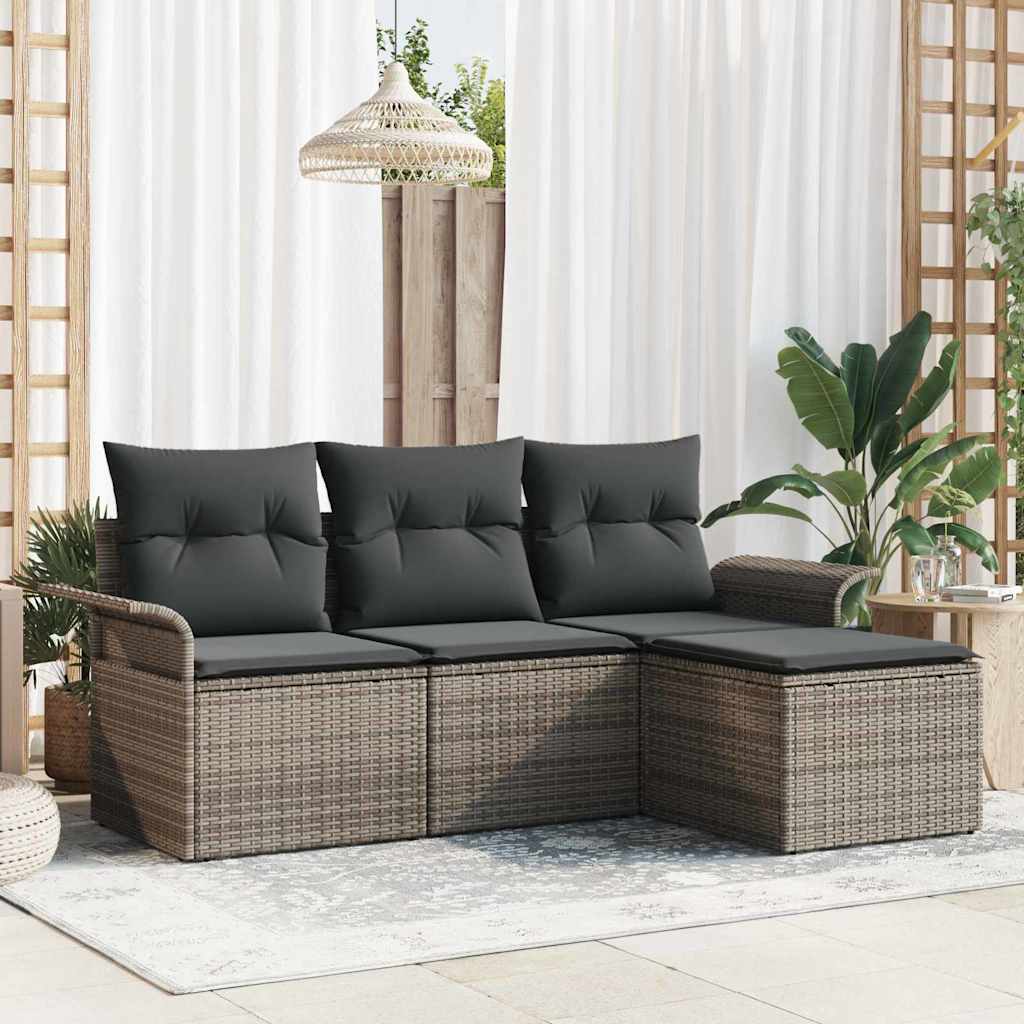 Sofa Sæt med pude 4 pcs Grå polyrattan