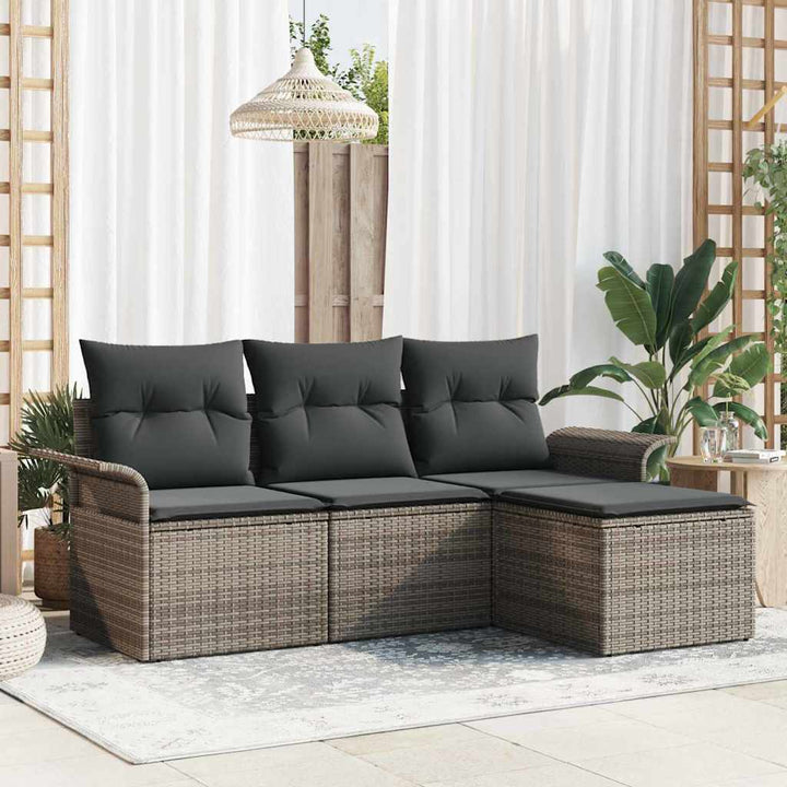 Sofa Sæt med pude 4 pcs Grå polyrattan