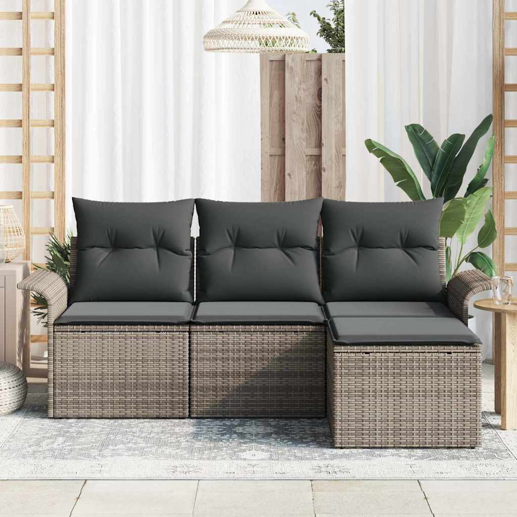 Sofa Sæt med pude 4 pcs Grå polyrattan